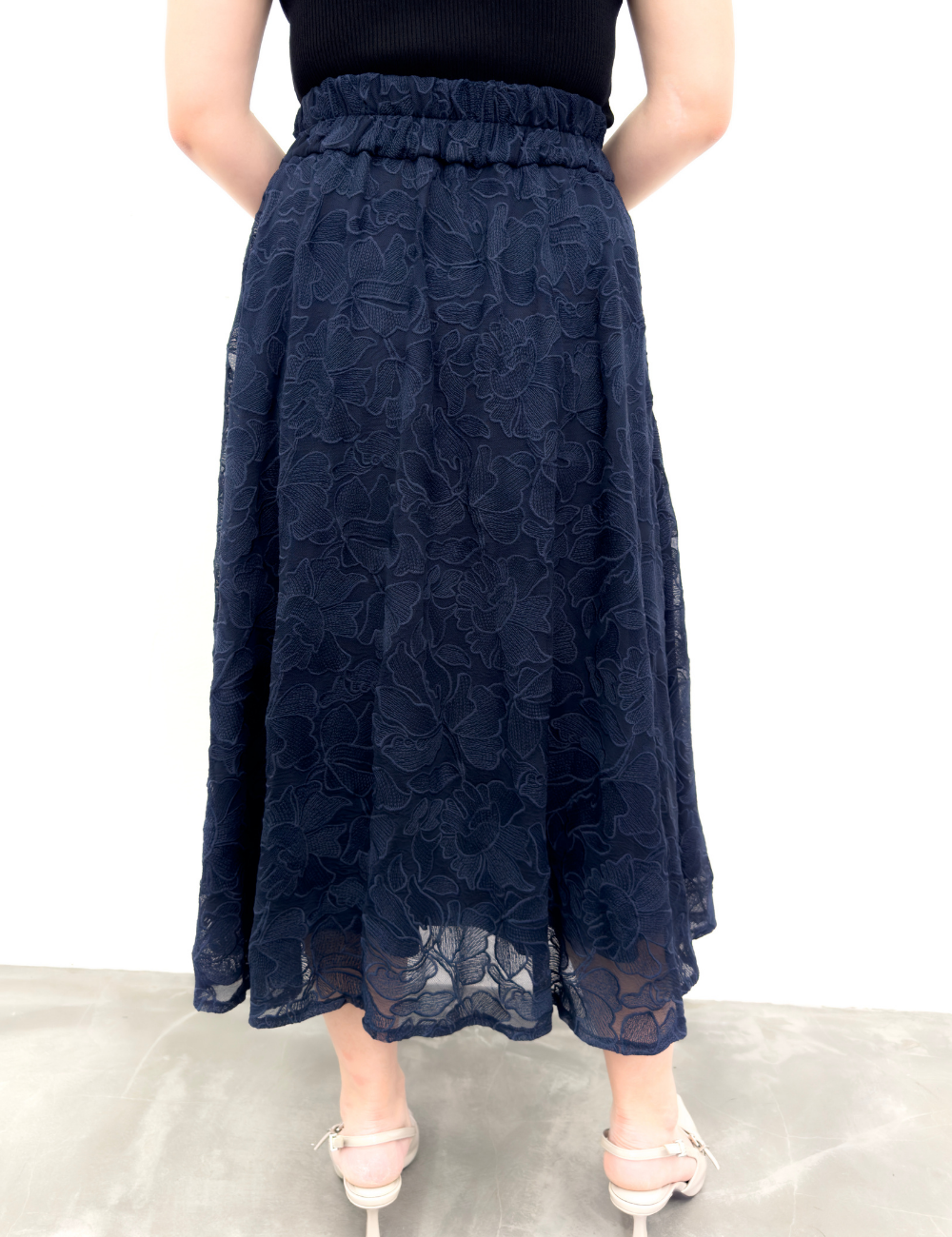 CINEMATIQ チュール刺繍レーススカート ブラック ディティール