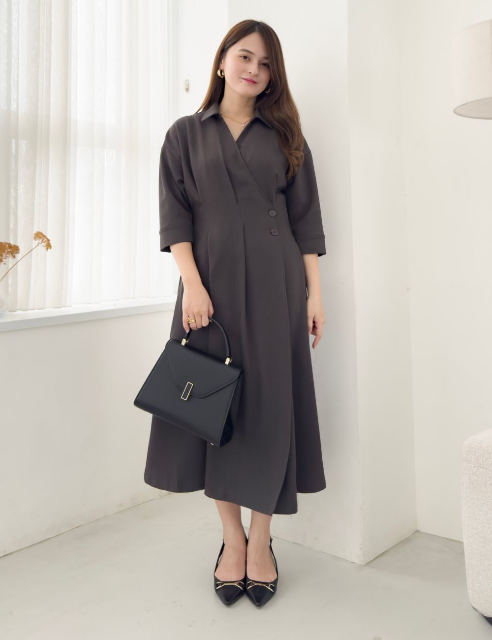 フロントオープンシャツワンピース