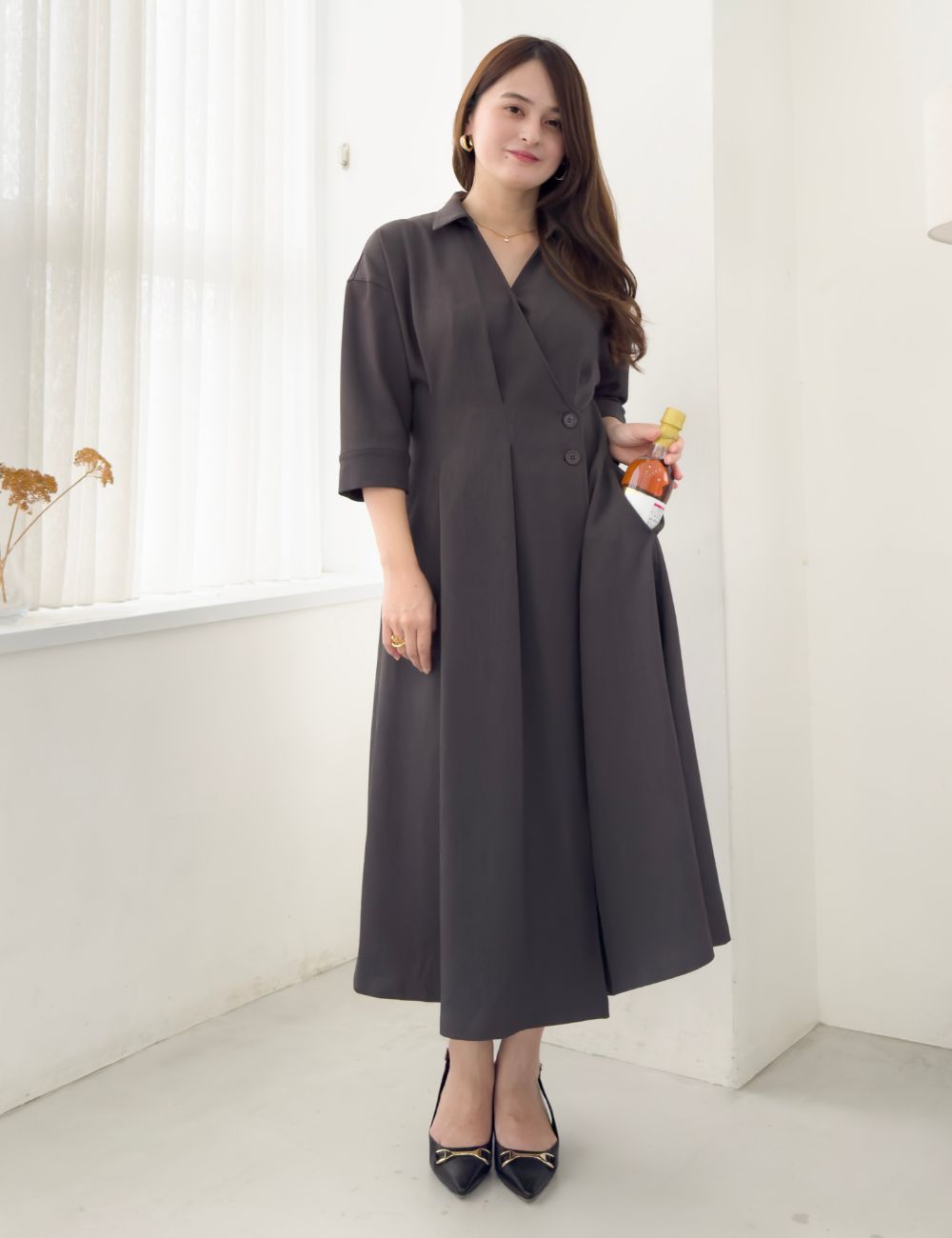 フロントオープンシャツワンピース