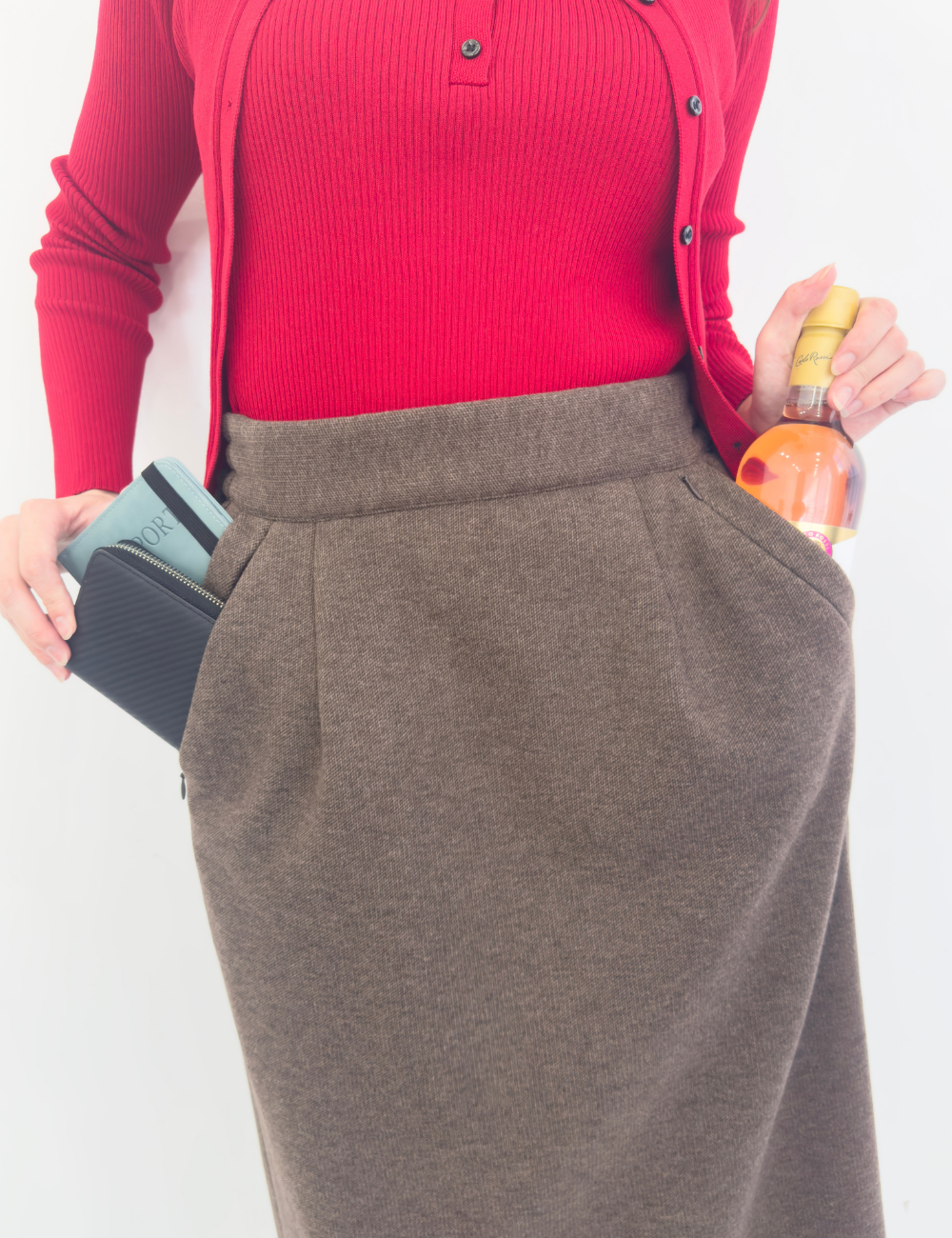 【ベーシックライン】裏起毛Iラインスカート