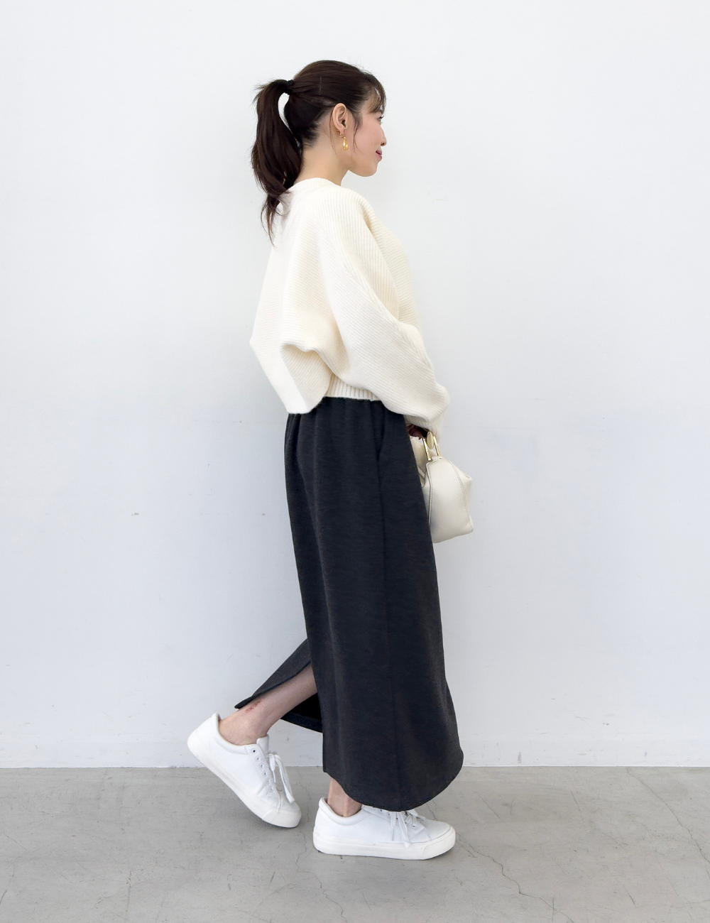 【ベーシックライン】裏起毛Iラインスカート