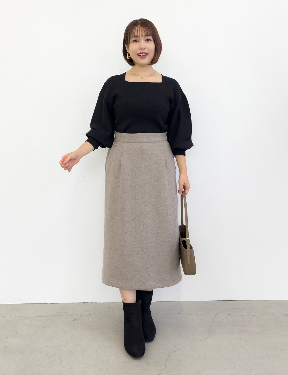 【ベーシックライン】裏起毛Iラインスカート