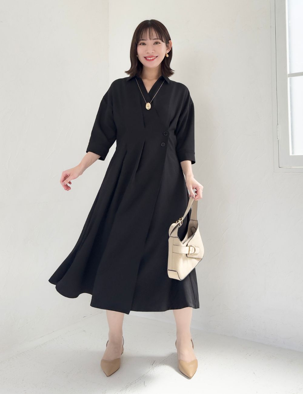 フロントオープンシャツワンピース