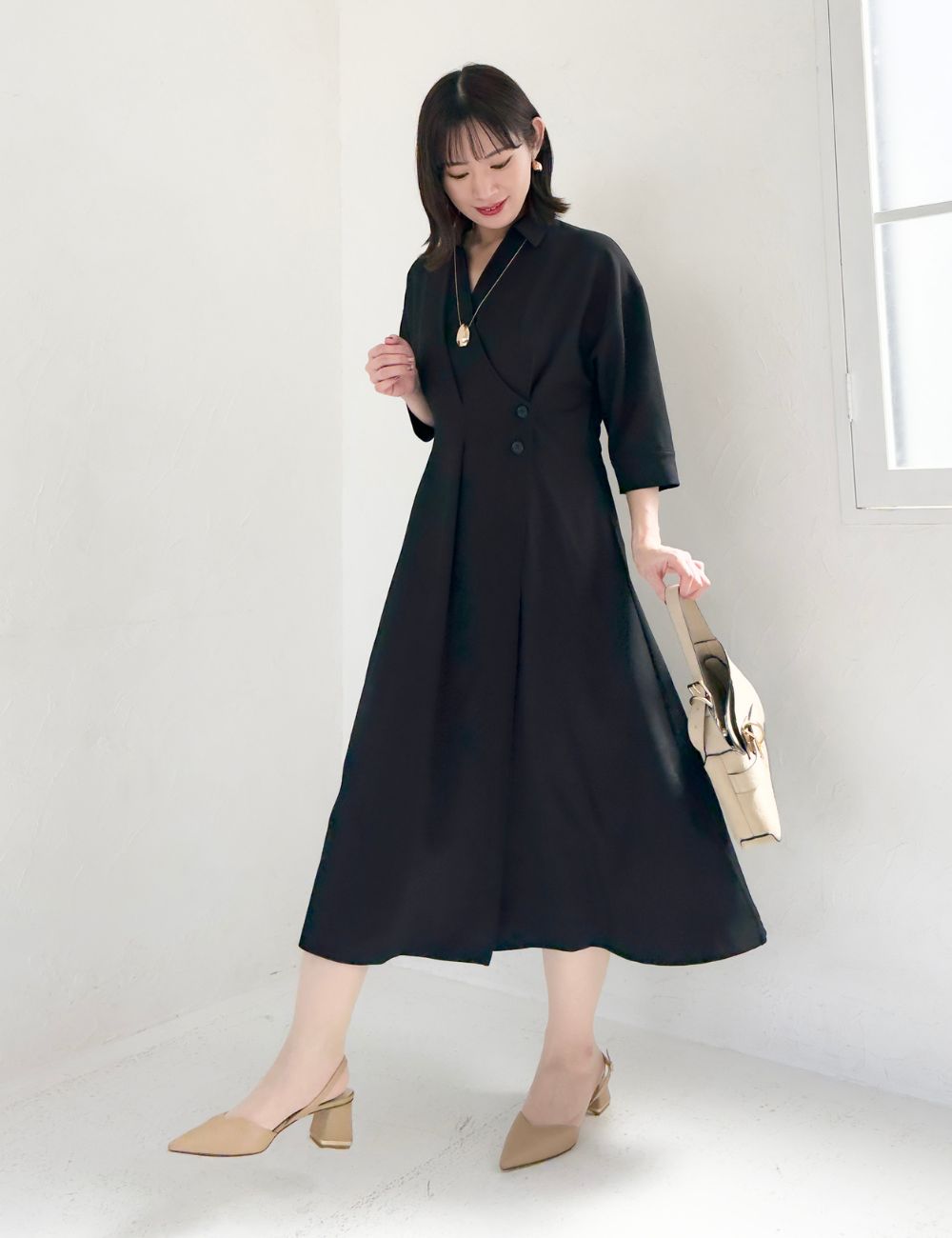 フロントオープンシャツワンピース