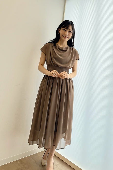 ドレープシャーリングワンピ/ブラウン/F