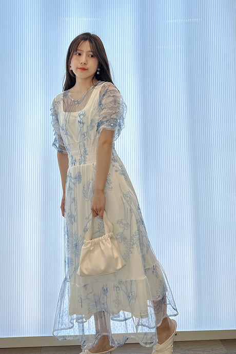 チュールフラワーワンピ/ホワイト/F