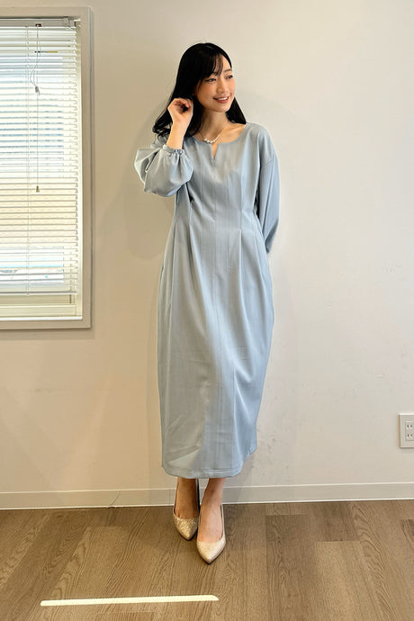 キーネックパールワンピ/ブルー/F