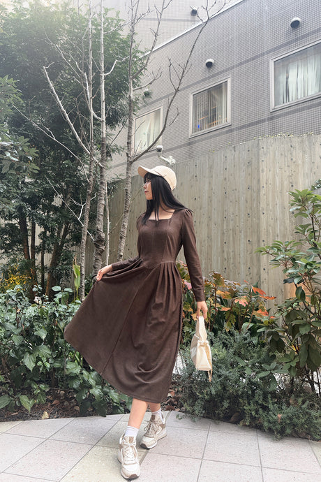 デニムライクビスチェワンピ/ブラウン/S