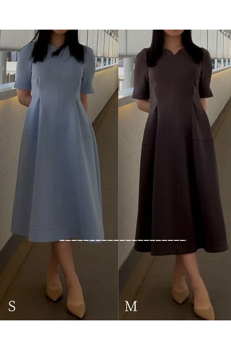 ストレッチハートネックワンピ/ライトブルー/S ストレッチハートネックワンピ/グレー/M