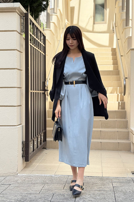 キーネックパールワンピ/ブルー/F