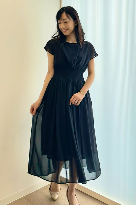 ドレープシャーリングワンピ/ネイビー/F