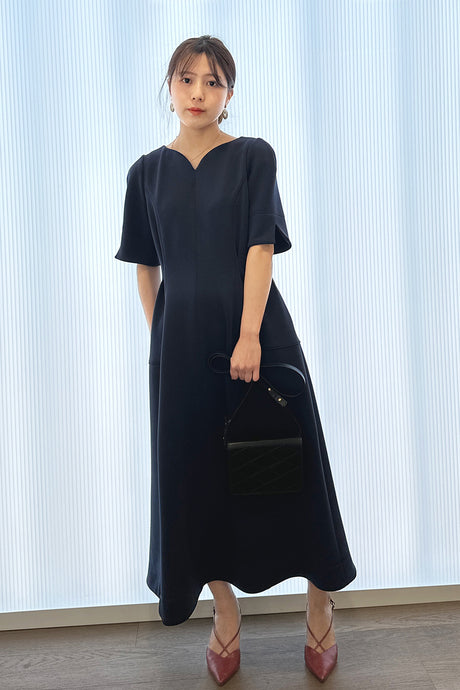 ストレッチハートネックワンピ/ダークネイビー/S