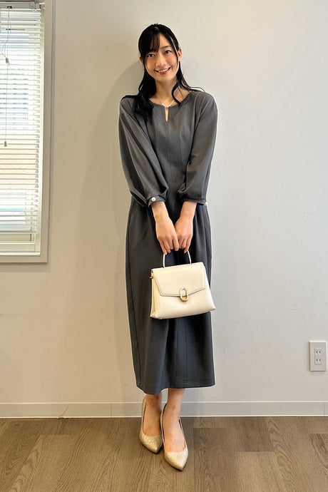 キーネックパールワンピ/グレー/F