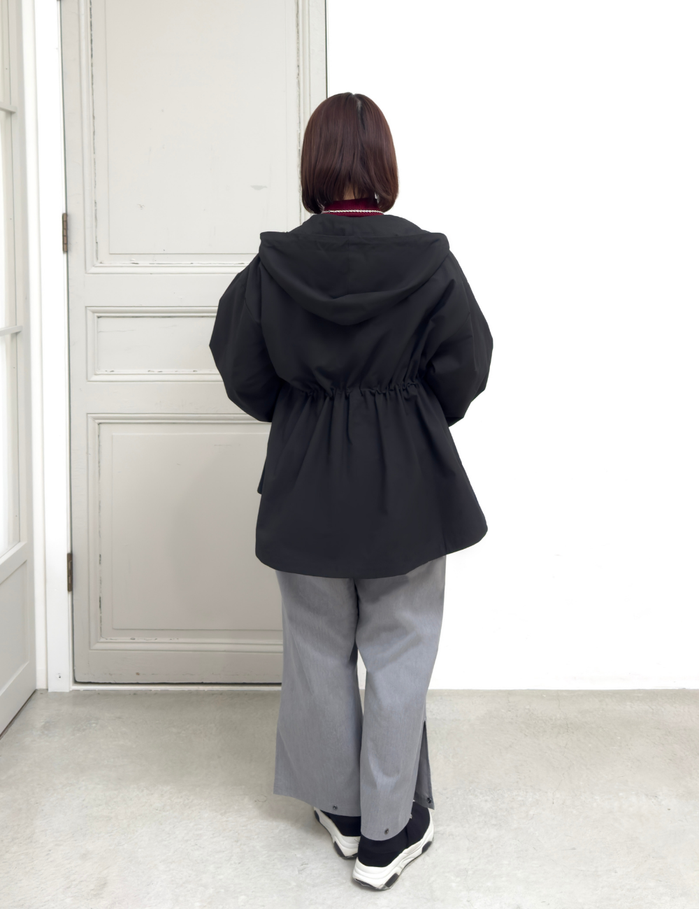 CINEMATIQ 【日本製生地】撥水難燃タウンジャケット ブラック 背面 モデル着用