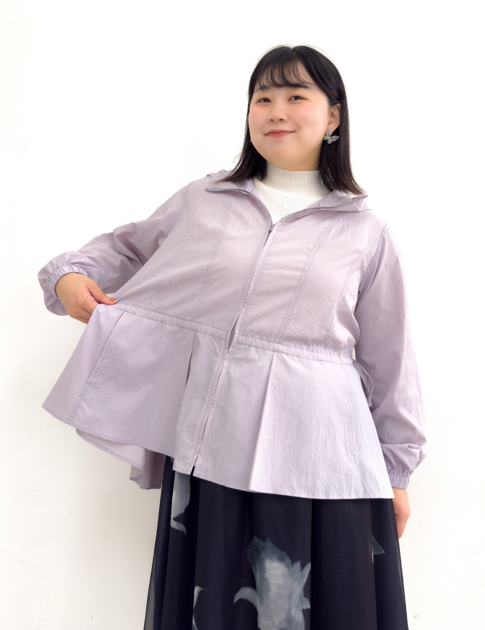 CINEMATIQ 撥水UVカットパーカー ラベンダー アップ モデル着用