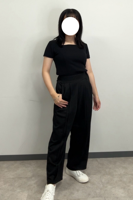 【低身長さん専用】ピンタックワイドパンツ/ブラック/MS