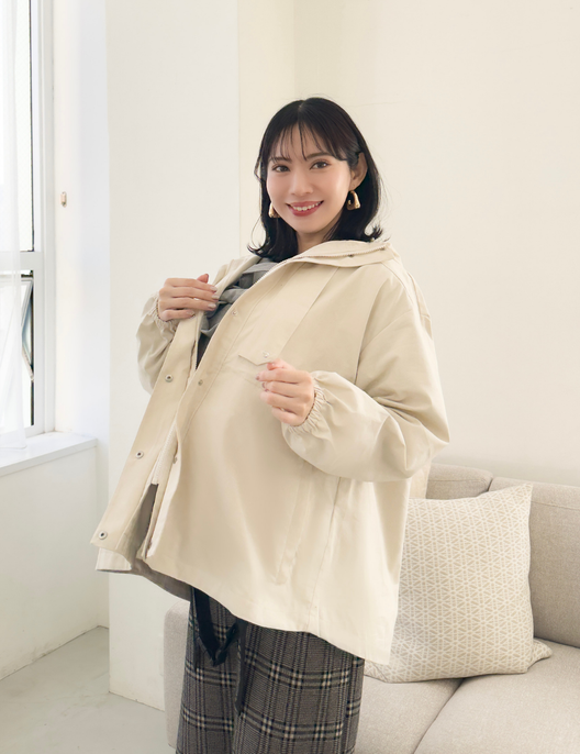 CINEMATIQ 【日本製生地】撥水難燃タウンジャケット アイボリー 斜め モデル着用