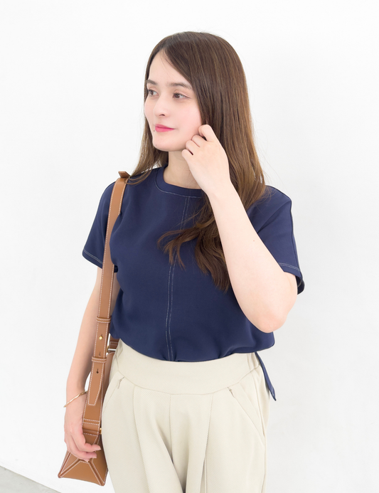 CINEMATIQ UVヘビーウェイトTシャツ ネイビー 斜め モデル着用