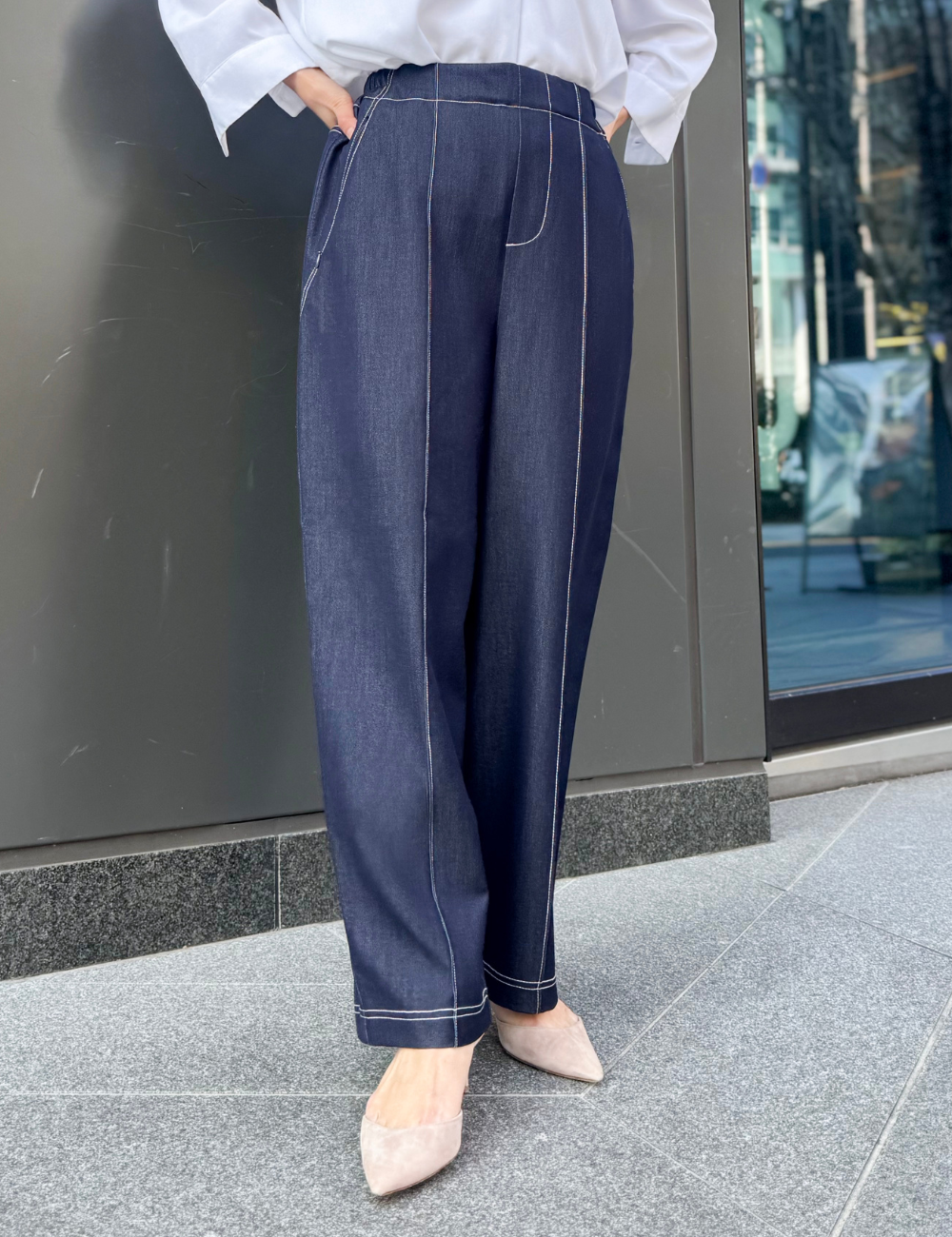 [Basic Line] Stretch denim-like pants