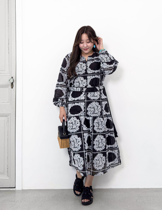 Real Free Sheer Fully Embroidered One-Piece Dress