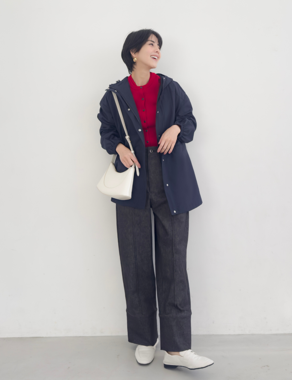 CINEMATIQ 【日本製生地】撥水難燃タウンジャケット ネイビー 正面 モデル着用