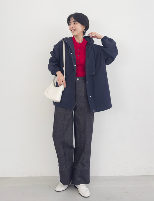 CINEMATIQ 【日本製生地】撥水難燃タウンジャケット ネイビー 正面 モデル着用