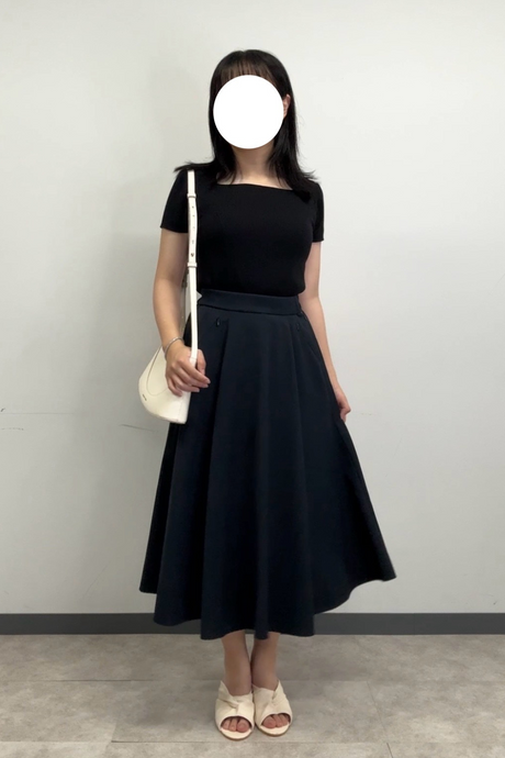 ダブルポケットフレアスカート/ネイビー/スリムショート丈