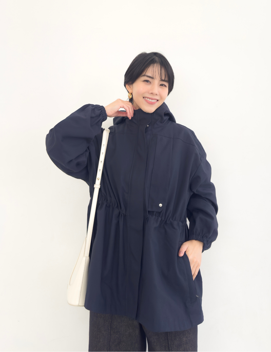 CINEMATIQ 【日本製生地】撥水難燃タウンジャケット ネイビー 正面 モデル着用