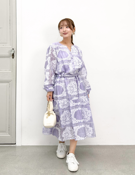 リアルフリーシアー総刺繍ワンピ