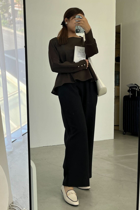 ブラウンで上品見え◎細見えが叶うコーディネート