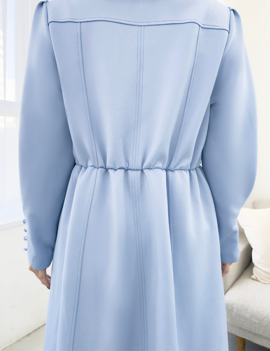 CINEMATIQ キーネックポンチワンピ ライトブルー ディティール