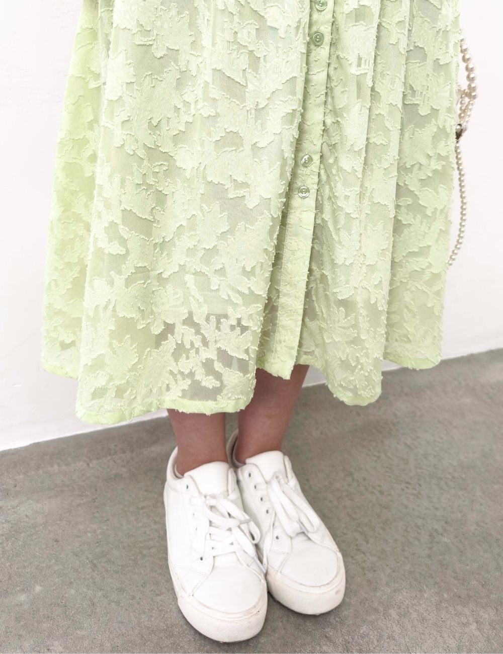 CINEMATIQ カットジャガードワンピ ライトグリーン ディティール