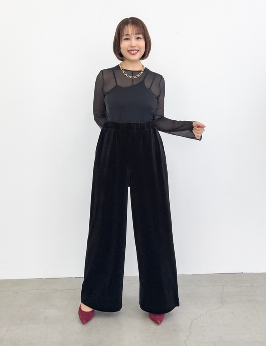 CINEMATIQ 2wayベロアパンツ ブラック 正面 モデル着用