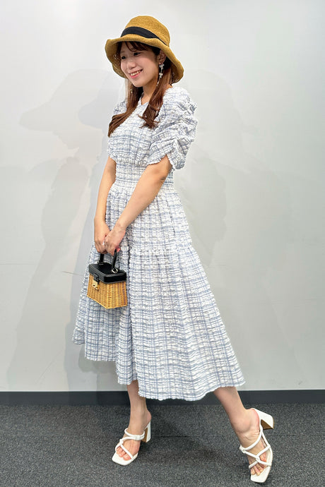 プレイドヘレナワンピ/ライトブルー/F