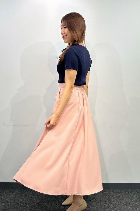 ダブルポケットフレアスカート/ピンク/スリムレギュラー丈