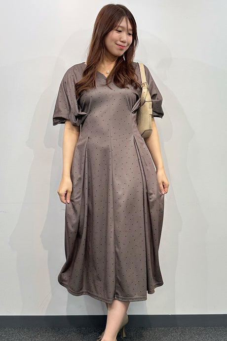 ドットドリーミースリーブワンピ/グレー/F　