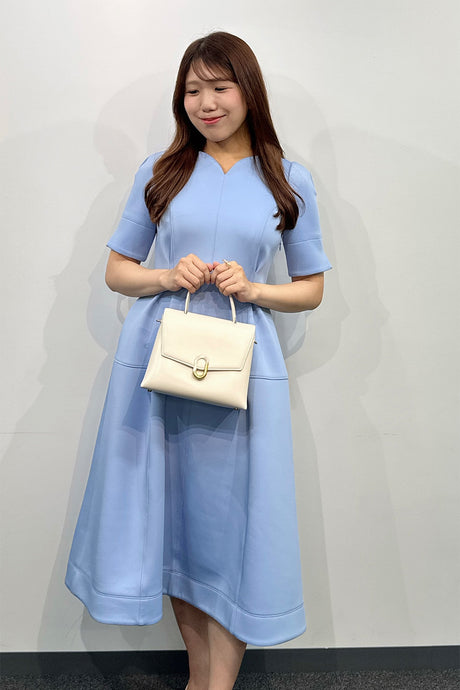 ストレッチハートネックワンピ/ライトブルー/F