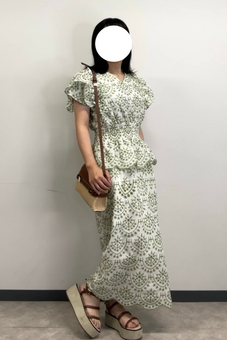 2way総刺繍ペプラムワンピ/グリーン/F