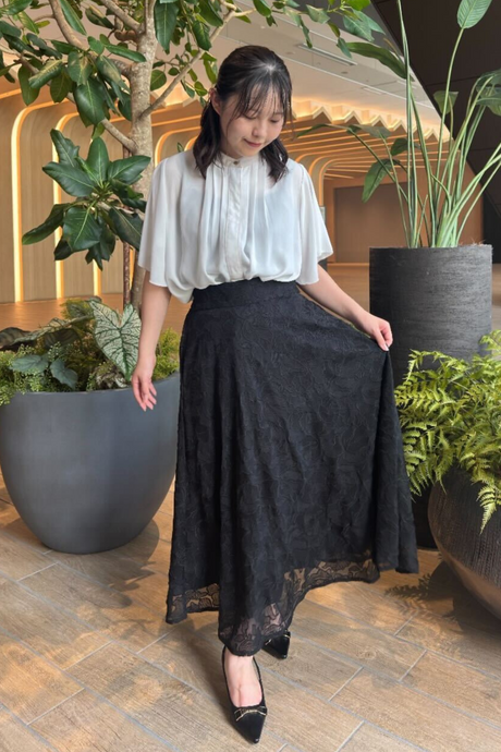 チュール刺繍レーススカート/ブラック/PM