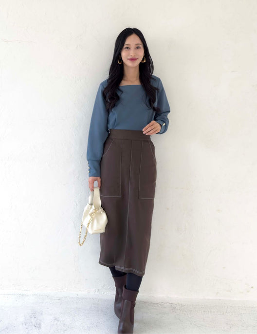 【ベーシックライン】デニムライクスカート