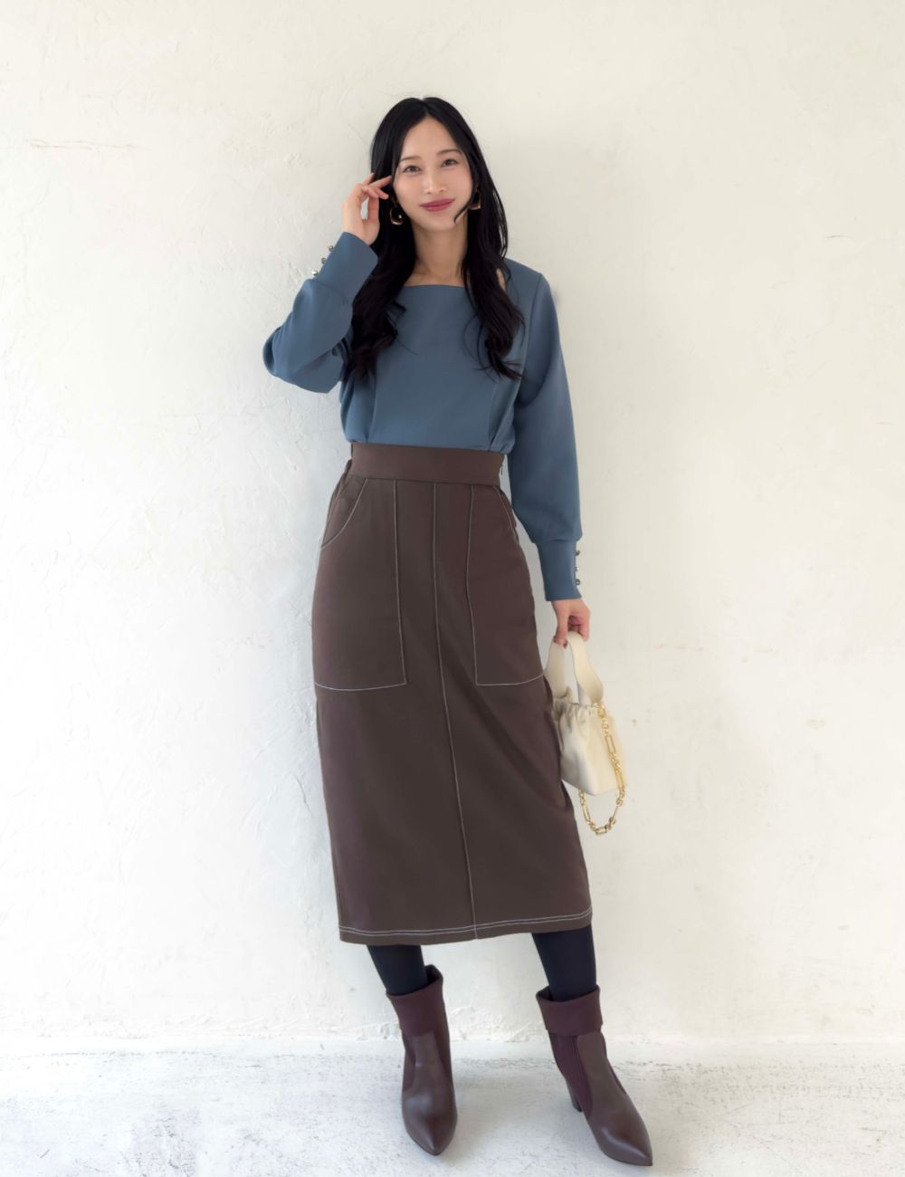 【ベーシックライン】デニムライクスカート