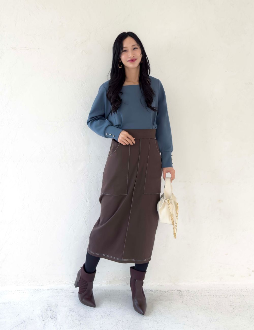 【ベーシックライン】デニムライクスカート