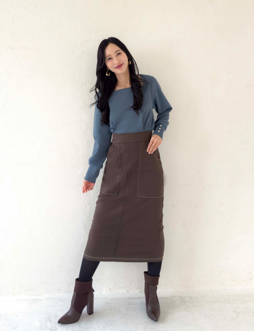 【ベーシックライン】デニムライクスカート