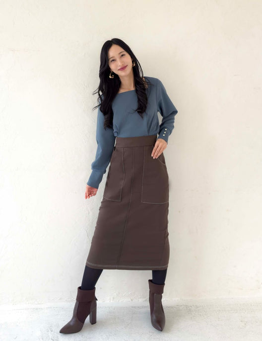 【ベーシックライン】デニムライクスカート