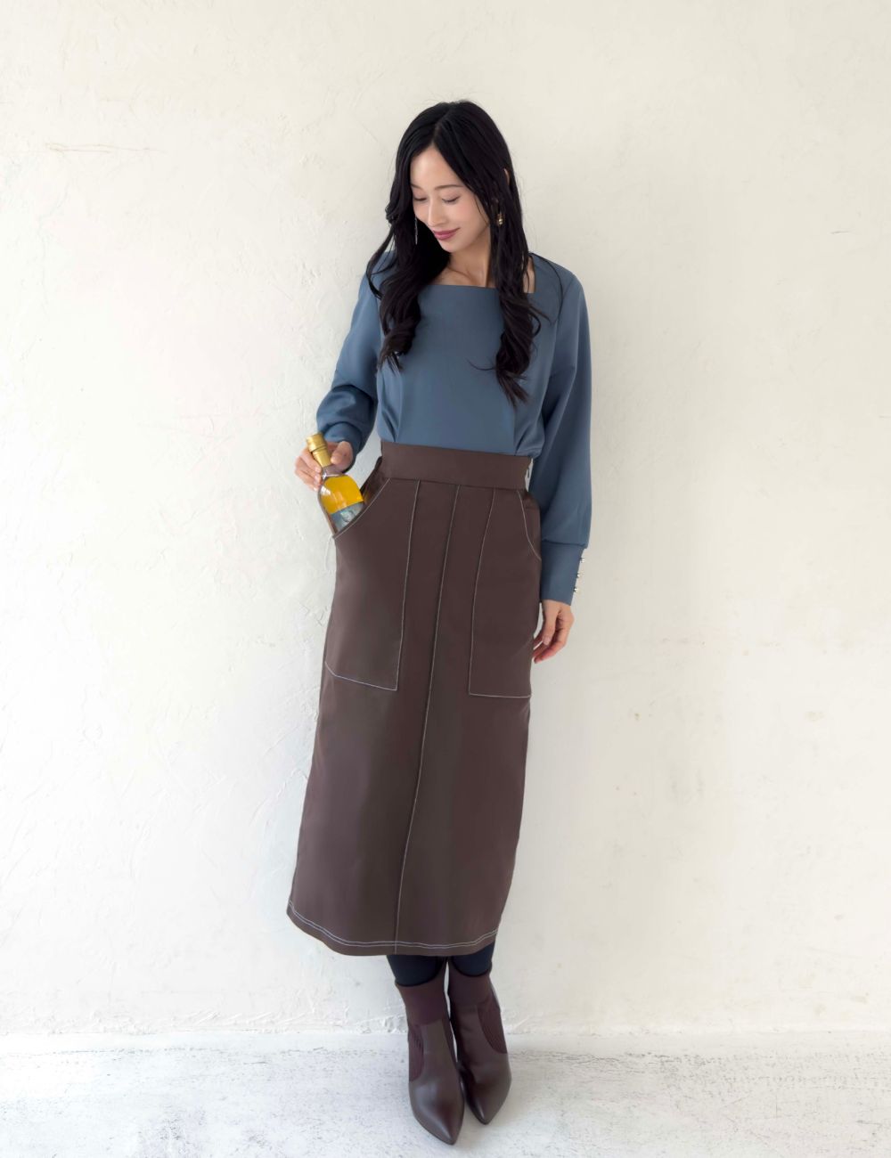 【ベーシックライン】デニムライクスカート