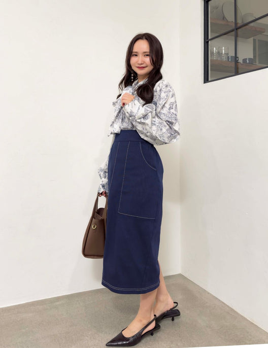 【ベーシックライン】デニムライクスカート