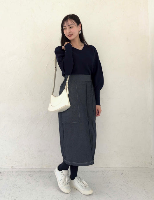 【ベーシックライン】デニムライクスカート