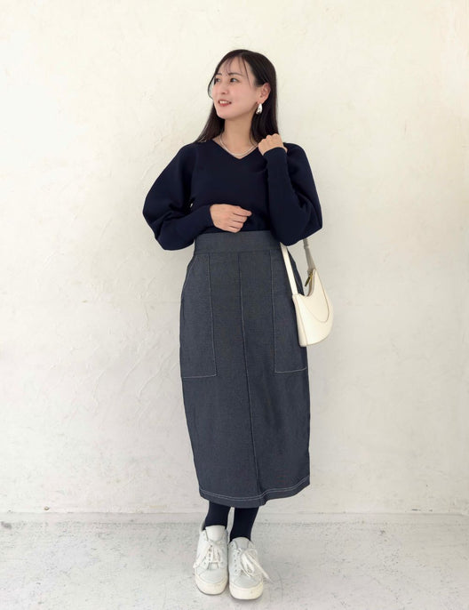【ベーシックライン】デニムライクスカート