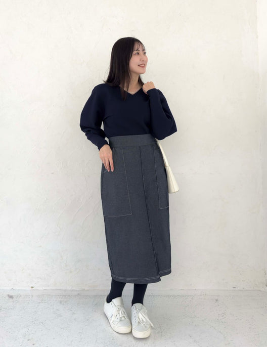 【ベーシックライン】デニムライクスカート