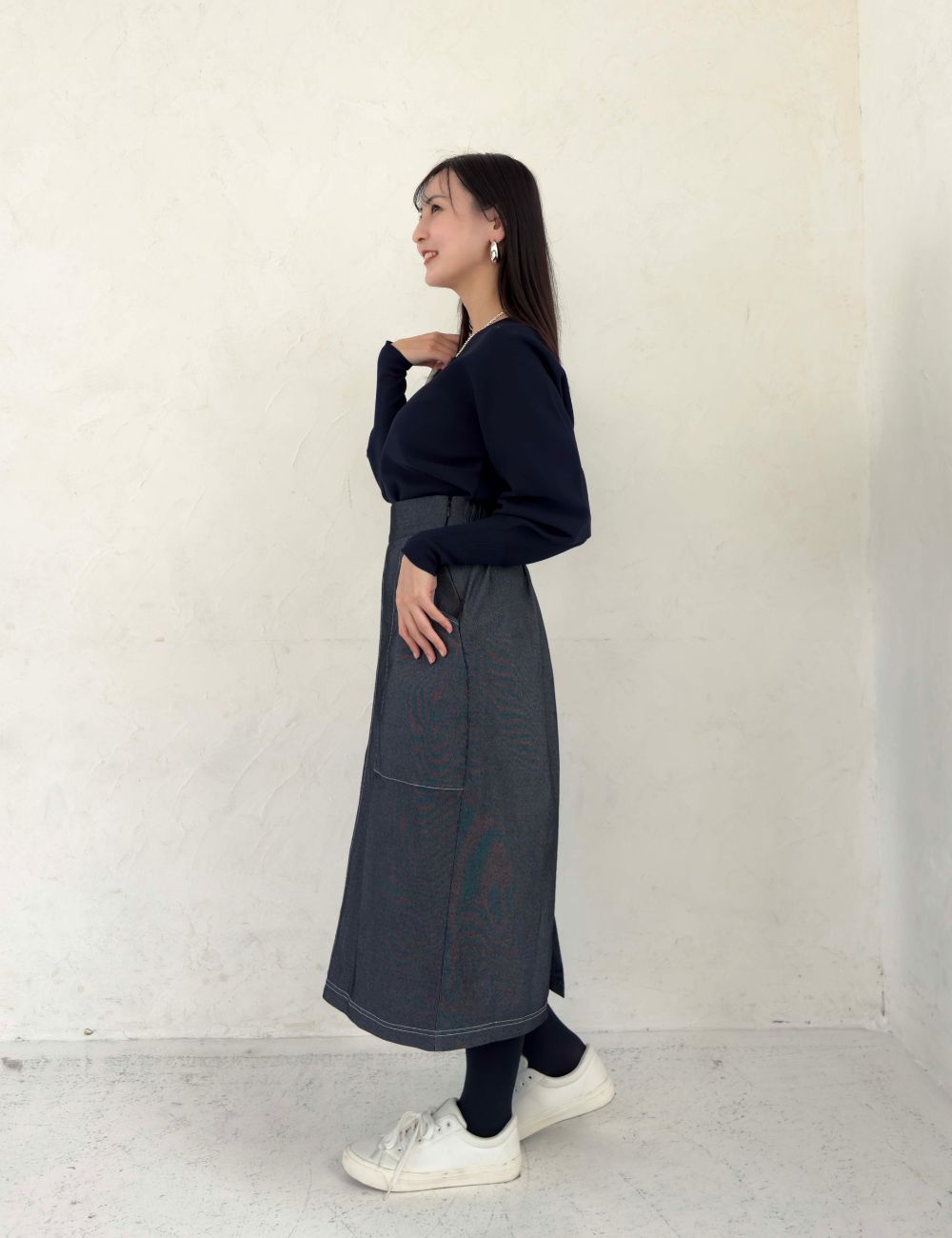 【ベーシックライン】デニムライクスカート